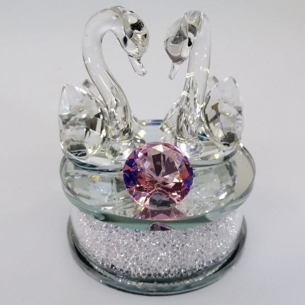 Cut Glass Swans with Pink Diamond on Sparkly Base629944648409621116