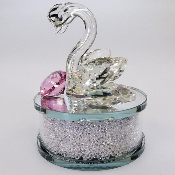Cut Glass Swans with Pink Diamond on Sparkly Base62994464840962111