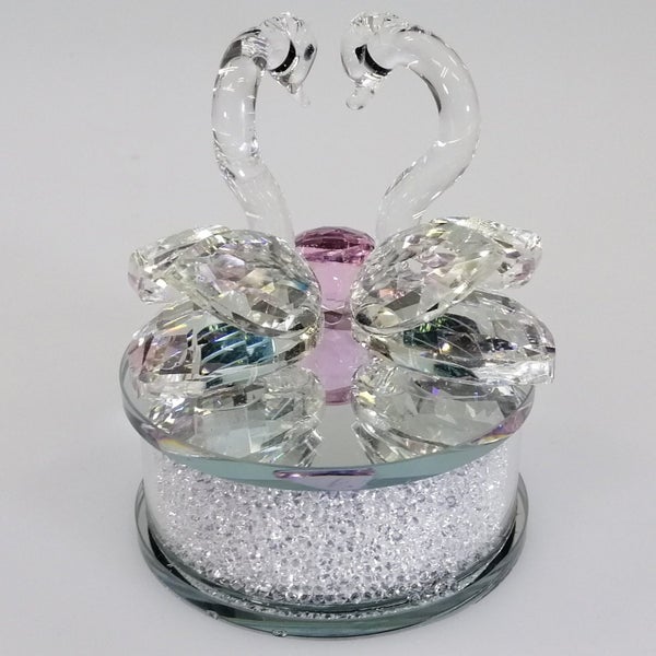 Cut Glass Swans with Pink Diamond on Sparkly Base62994464840962112