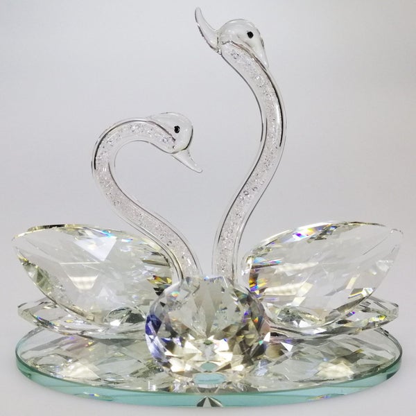Clear Cut Glass Swans with Out-Stretched Neck on Mirror Base63613781587329110