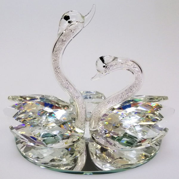 Clear Cut Glass Swans with Out-Stretched Neck on Mirror Base63613781587329111