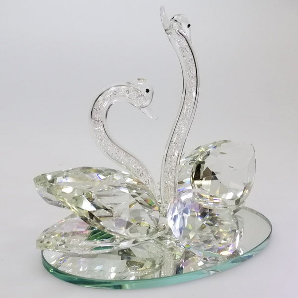 Clear Cut Glass Swans with Out-Stretched Neck on Mirror Base63613781587329112