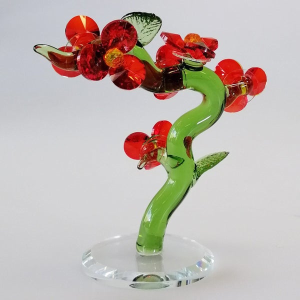 Green Glass Tree with Red Flowers63001976190977112
