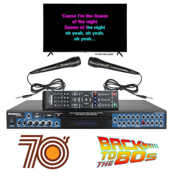 Sonken MP4000 Pro Karaoke Machine + 420 Songs from the 70's & 80's + 2 Wired Mic Carousel 1