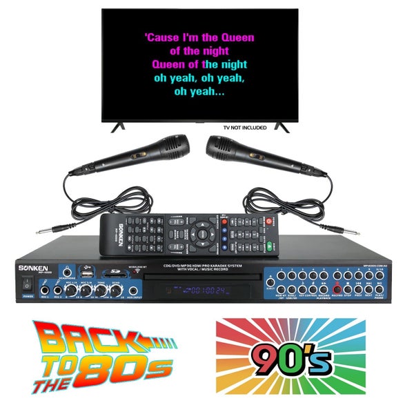 Sonken MP4000 Pro Karaoke Machine + 420 Songs from the 80's & 90's + 2 Wired Mic Carousel 1