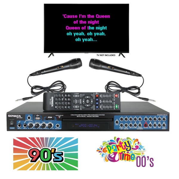 Sonken MP4000 Pro Karaoke Machine + 435 Songs from the 90's & 00's + 2 Wired Mic Carousel 1