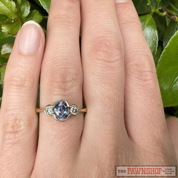 9ct Yellow Gold Sapphire & Diamond Three Stone Diamond Ring ~ $5,700! Carousel 2