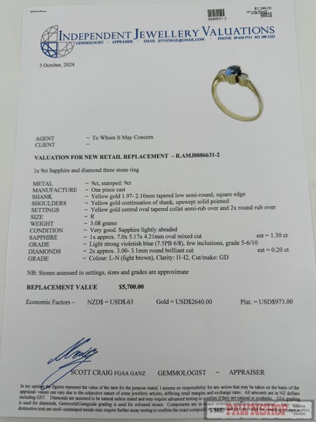 9ct Yellow Gold Sapphire & Diamond Three Stone Diamond Ring ~ $5,700! Carousel 10