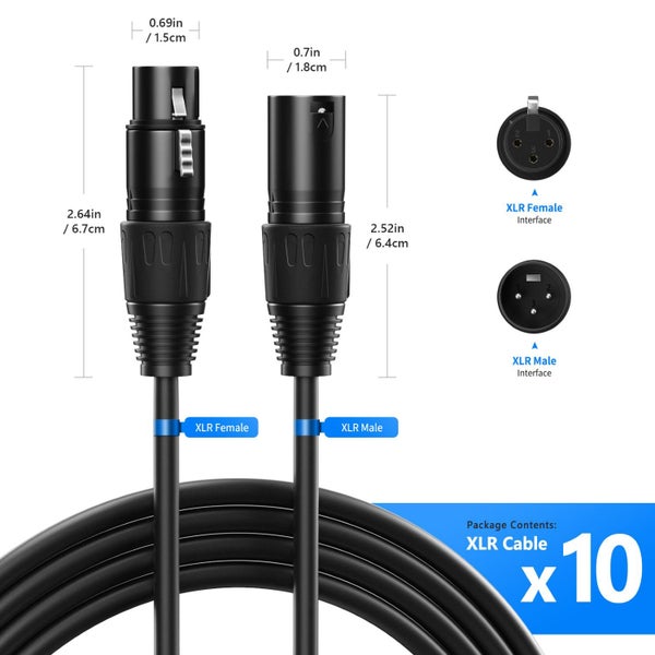 Neewer 2M 3 Pin XLR Stage Light Cable Wire 10 in 1 Mega Value Pack Carousel 2