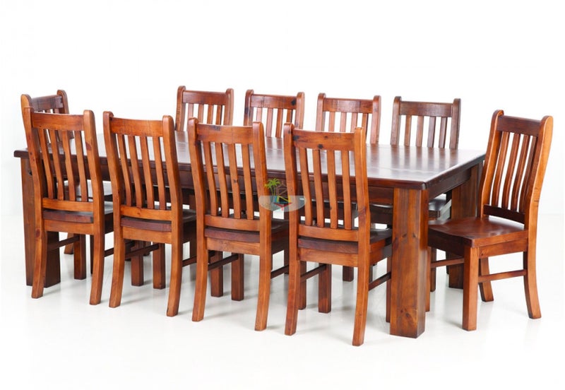 Felton# NZ Pine Chunky Dining Suite | 2.4M Table&10 Chairs| TR Carousel 1