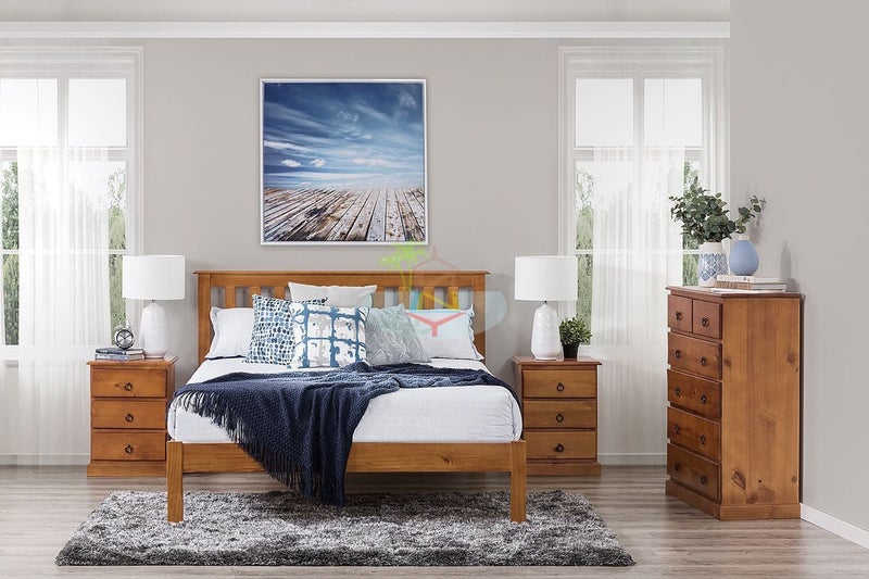 Classic# NZ Pine Simplicity Bed Frame | Double | Pine color | LS Carousel 8