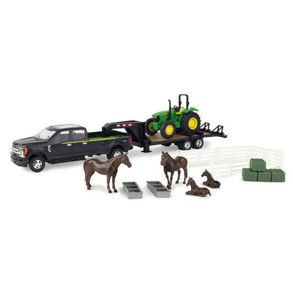 1:32 John Deere 5075E Tractor Hauling Set w/Ford Pickup And Trailer Carousel 1