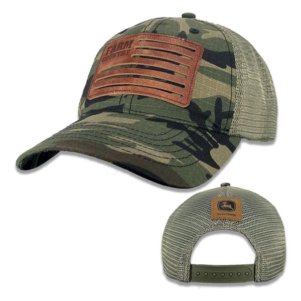 John Deere Traditional Camo with Leather Flag Mesh Cap Carousel 1