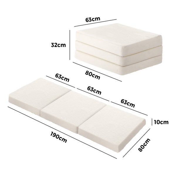 Bedra Folding Mattress Sherpa Fleece Foam 3-fold Foldable Floor Sofa Bed Single Carousel 10