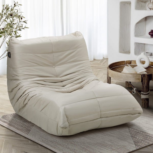 Oikiture Floor Sofa Accent Chair Lazy Couch Lounge Recliner Beige Polyester Carousel 1