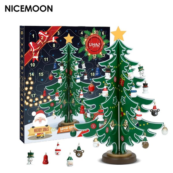 Mini Christmas Tree Toy Set Wooden Christmas Desktop Decoration Carousel 1