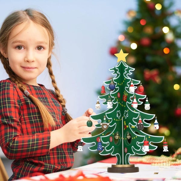 Mini Christmas Tree Toy Set Wooden Christmas Desktop Decoration Carousel 5