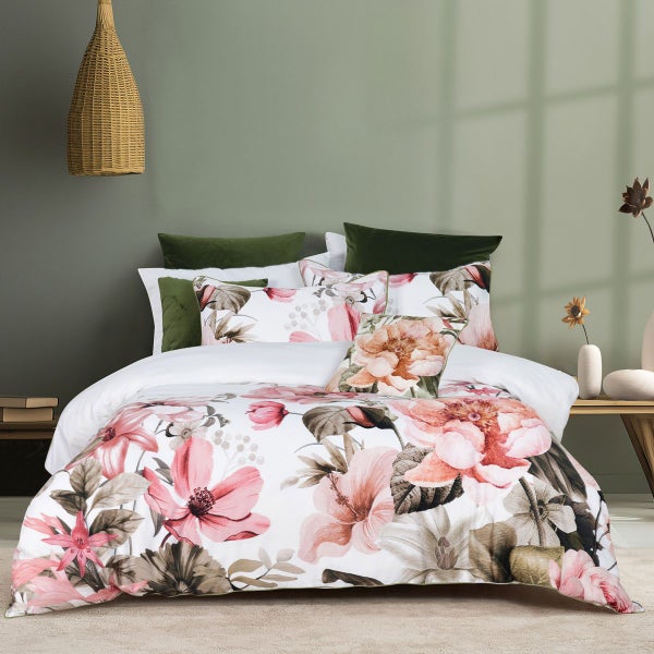 Bianca Eliana White Floral Printed Cotton Sateen Quilt Cover Set or Accessories Carousel 1