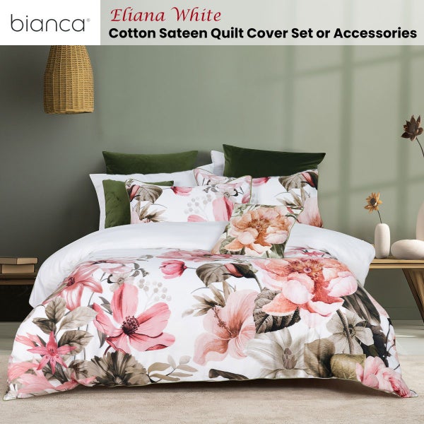 Bianca Eliana White Floral Printed Cotton Sateen Quilt Cover Set or Accessories Carousel 2