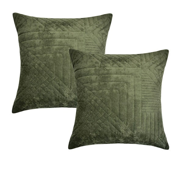 Bianca Navarro Olive Soft Velvet Geometric Quilt Cover Set or Accessories Carousel 1