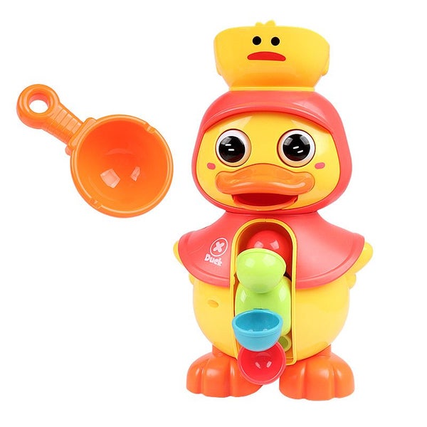 Red Bath Toys Set Rotatable Duck Waterwheel and Eyes Strong Sucker Water Scoop F Carousel 2