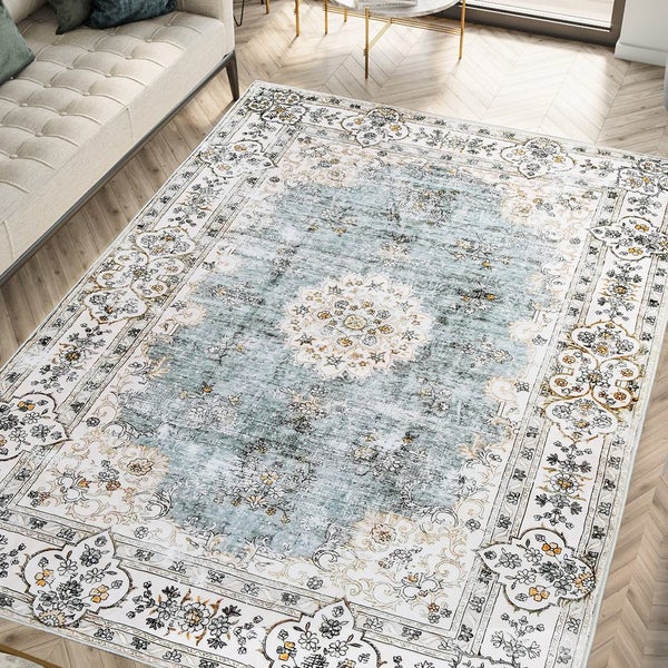 Goslash Picks Floor Rug Short Pile Washable Vintage Carpet Soft Plush Non Sli... Carousel 8
