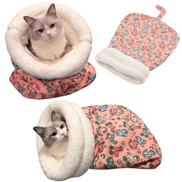 Fleece Thickened Comfy Warm Cat Sleeping Bag Carousel 1