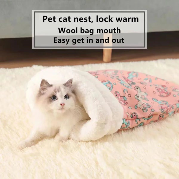 Fleece Thickened Comfy Warm Cat Sleeping Bag Carousel 2