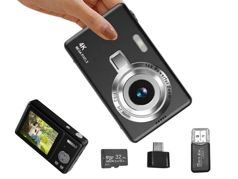 Digital Camera 4K Video Camera 32GB Memory Card Digital Point Shoot Camera Black Carousel 1