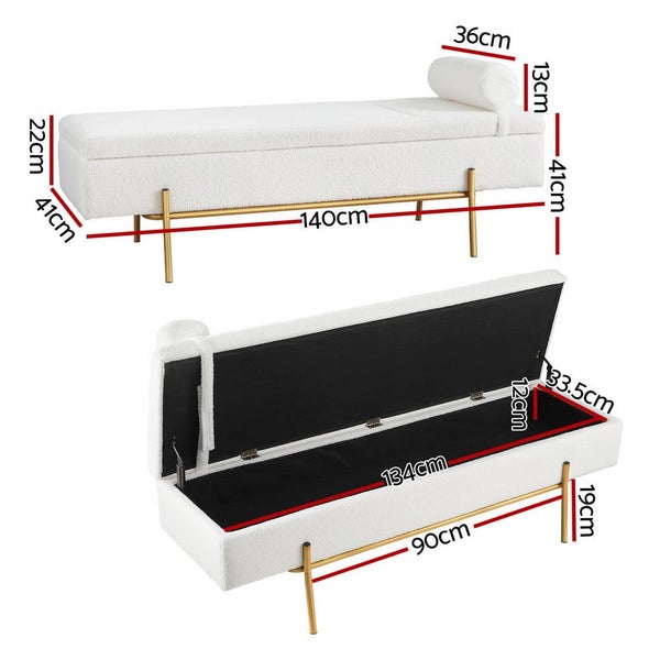 Artiss Storage Bed 140Cm Pillow Boucle Fabric Ottomans Footstools & Poufs Carousel 2
