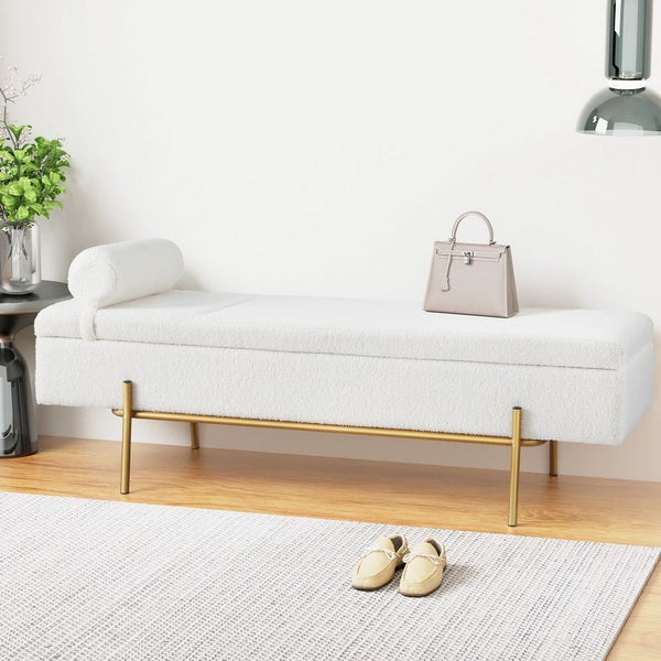 Artiss Storage Bed 140Cm Pillow Boucle Fabric Ottomans Footstools & Poufs Carousel 5