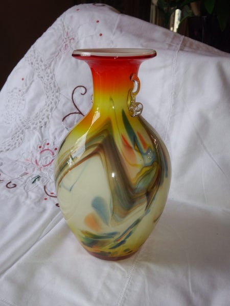 Yellow Hand blown Art Glass Vase Carousel 1