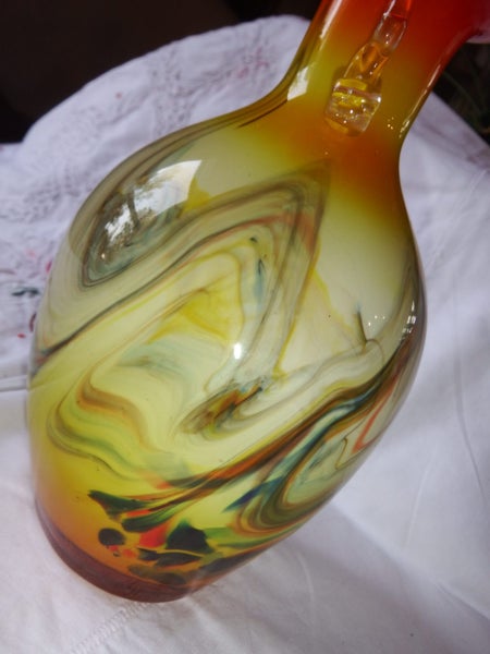 Yellow Hand blown Art Glass Vase Carousel 7