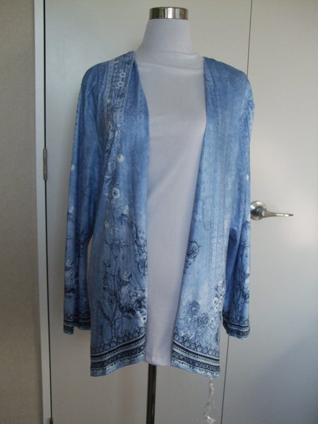 New Blue Floral Open Front Jacket / Cardigan Sz XL or 16 Carousel 1