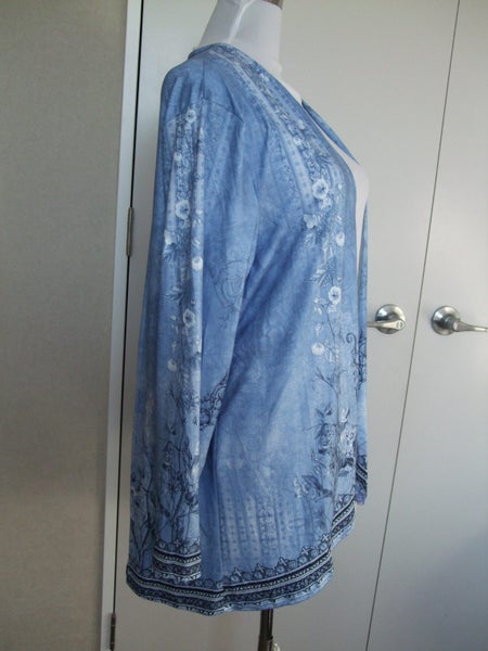 New Blue Floral Open Front Jacket / Cardigan Sz XL or 16 Carousel 2