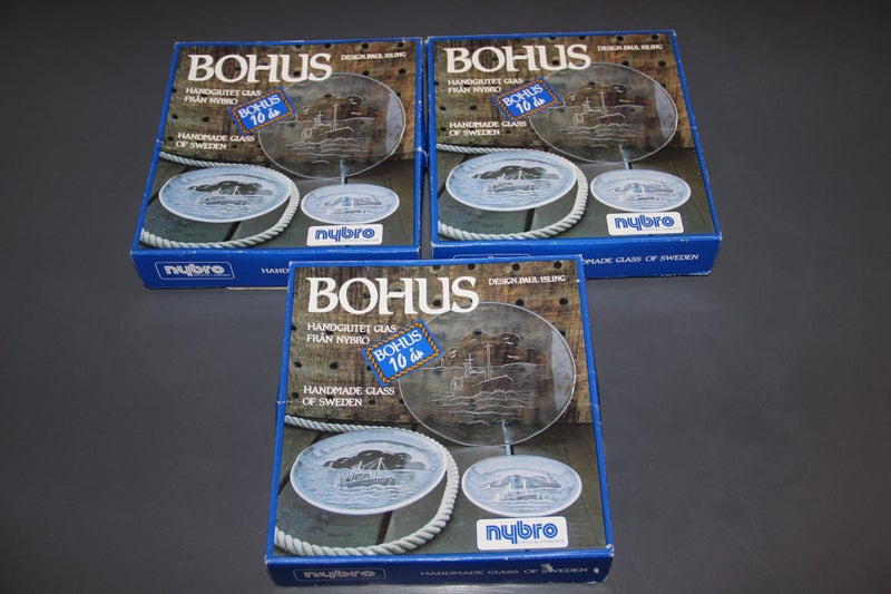 Nybro Bohus Sweden Six Crystal Handmade Plates Boxed Carousel 1