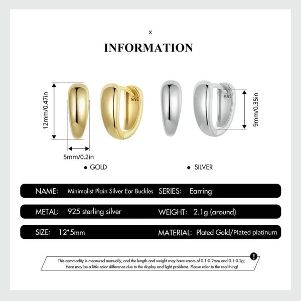 Womens 925 Sterling Silver Office Style Simple Huggie Ear Buckles Gold Plated... Carousel 6