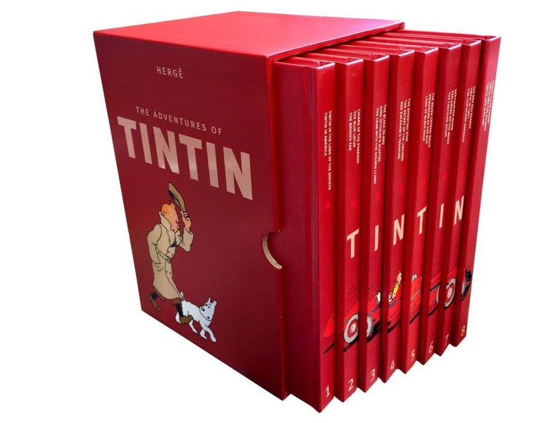 Tintin book set Collection of Full Sized Hard Cover boxed 22 Titles Red Box Carousel 1