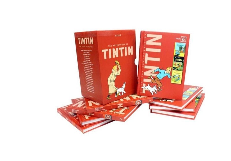 Tintin book set Collection of Full Sized Hard Cover boxed 22 Titles Red Box Carousel 2