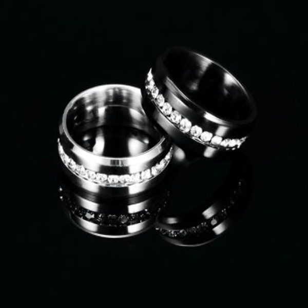 Sale! Men or Women's 8MM Black Stainless Steel Zircon Wedding/Dress Ring S9 Carousel 1