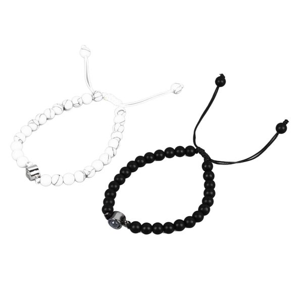 stone bead bracelet 2PCS Couple Bracelets Black and White Bead Projection Carousel 1