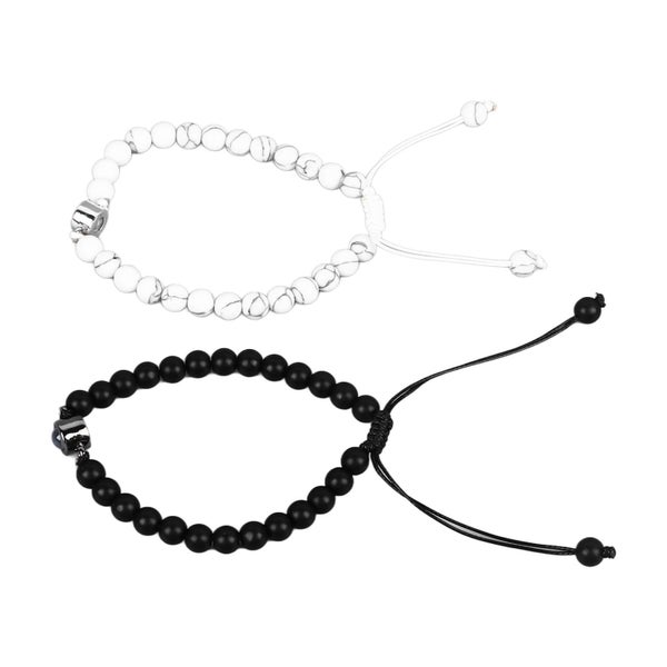 stone bead bracelet 2PCS Couple Bracelets Black and White Bead Projection Carousel 2