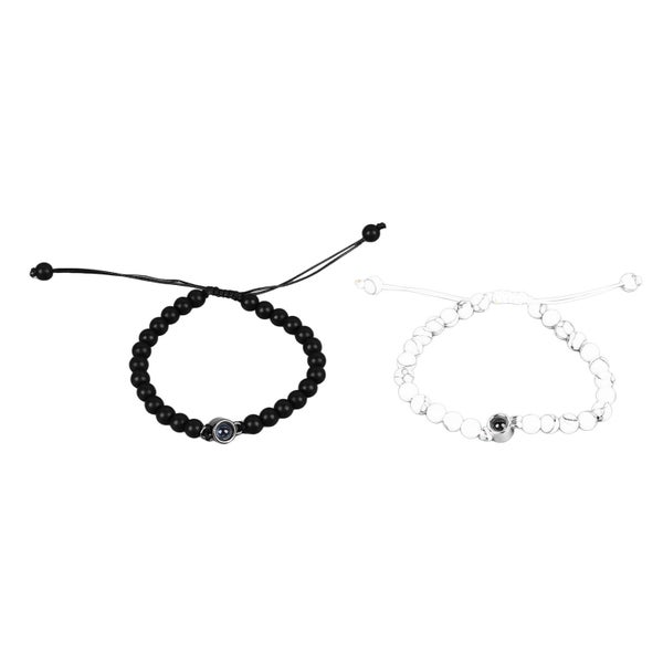 stone bead bracelet 2PCS Couple Bracelets Black and White Bead Projection Carousel 5