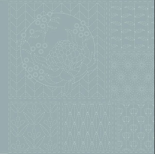 Patchwork Quilting Sewing Fabric Sashiko Botanical Blue Panel 50x140cm Carousel 2