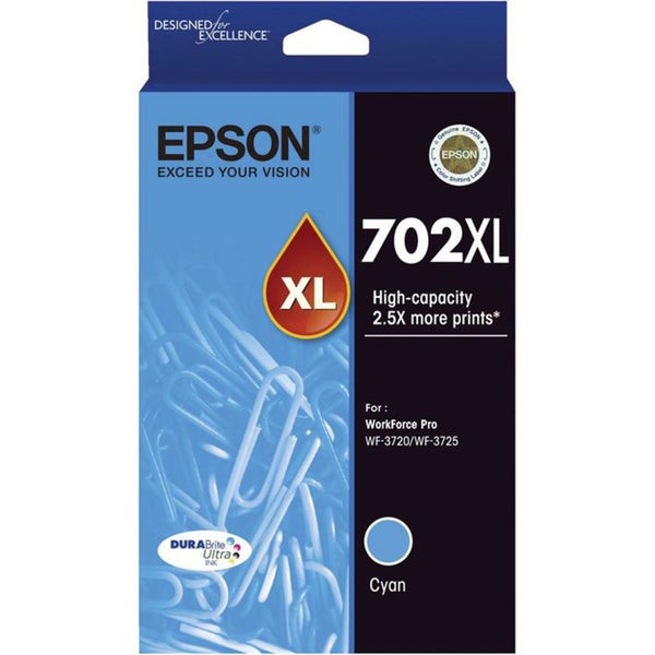 Original Epson 702XL Cyan Ink Cartridge WF-3720 WF-3725 T345292 Carousel 1