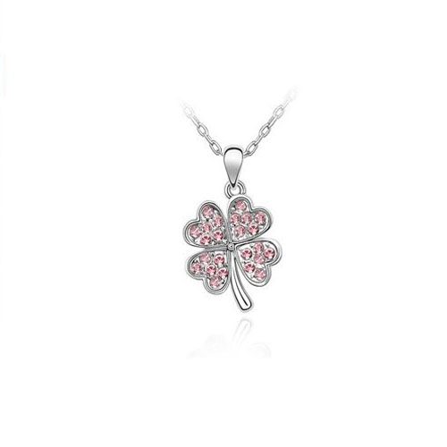 CRAZY PRICE! Pretty Pink Crystal 4 Leaf Clover Pendant and Chain Carousel 1