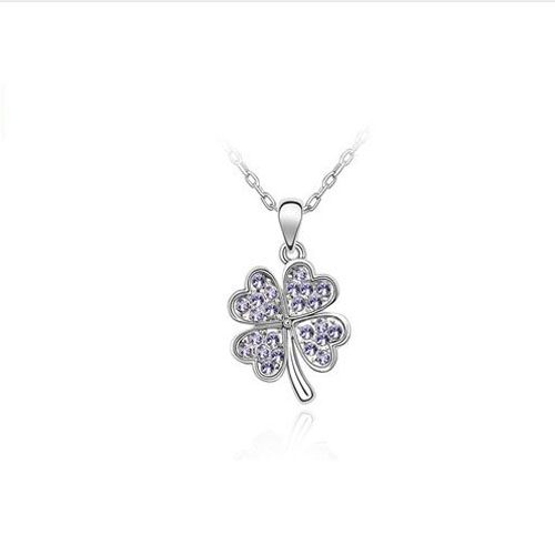 CRAZY PRICE! Pretty Crystal 4 Leaf Clover Pendant and Chain Purple Carousel 1
