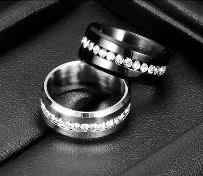 Sale! Men or Women's Brushed Stainless Steel Black Zircon Ring 10 Carousel 1