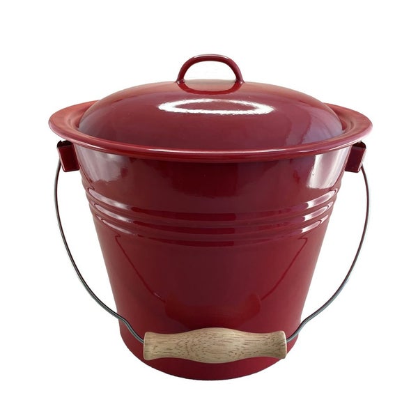 Falcon Vintage Style Enamel Kitchen Scraps Bucket Red with Lid Carousel 1