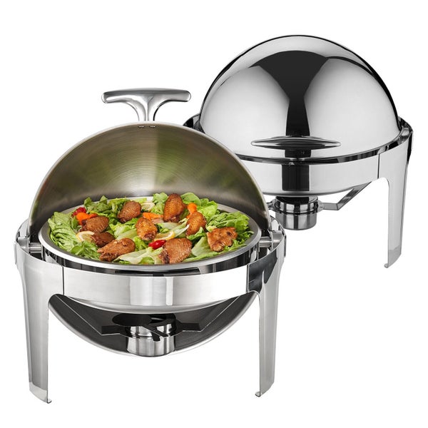 New 2-Pack Round Roll Top Chafing Dish Set with Full-Size 6Qt Pan Fuel Holder Carousel 1